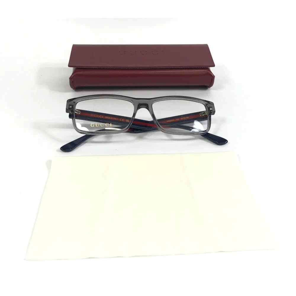 Gucci Eyeglasses Frames GG0752O 003 Gray Blue Red Rectangle Full Rim 56-16-150